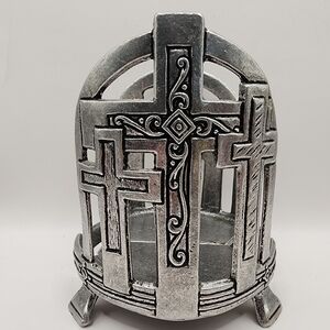 2001 Carson Statesmetal Candle Holder Pewter Crosses Religious Large Jar Footed